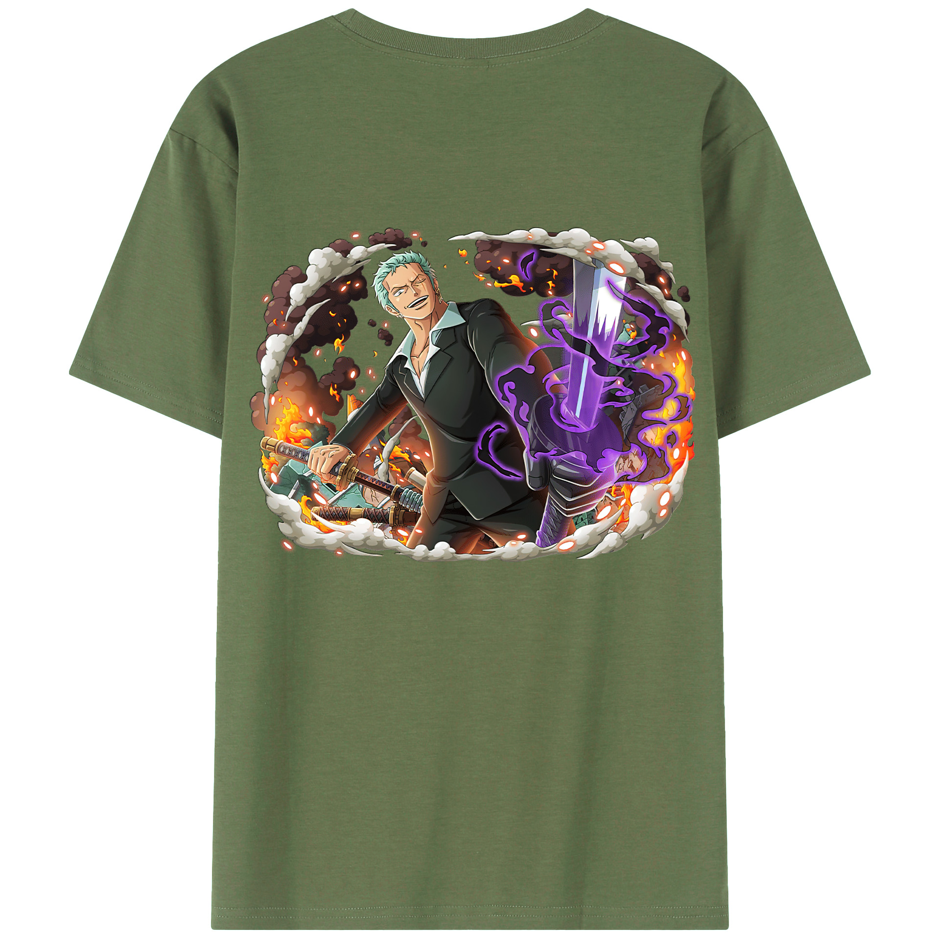 ワンピース ロロノア・ゾロ ONE PIECE Roronoa Zoro 綿100％ メンズ半袖Tシャツ（バックプリント） 通気性